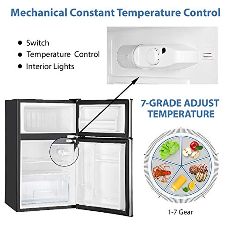 EUHOMY Mini Fridge With Freezer, 3.2 Cu.Ft Mini Refrigerator Fridge, 2 Door  For Bedroom/Dorm/Office/Apartment - Food Storage Or Cooling Drinks